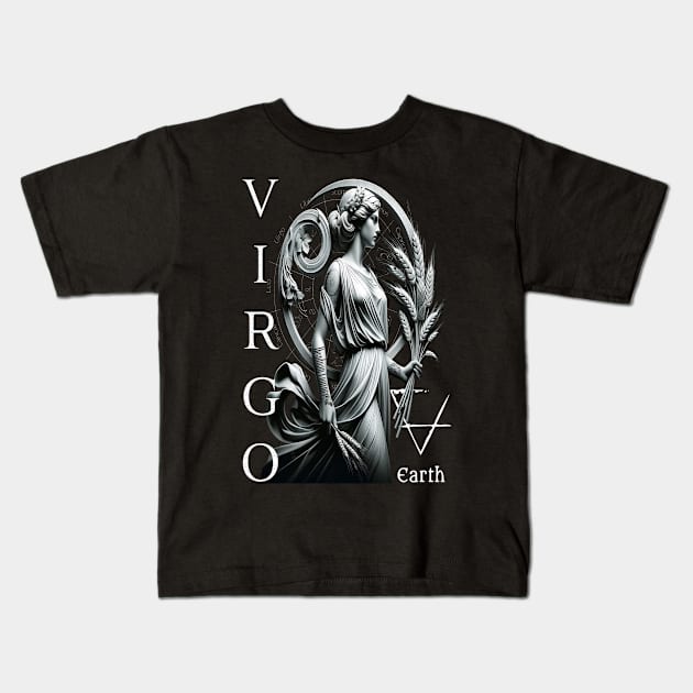 Elegant Virgo Zodiac Sign & Earth Element Kids T-Shirt by Deadpan Couture